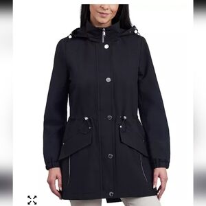 London Fog Women's Water-Resistant Hooded Anorak Coat Small In Black LIKE NEW